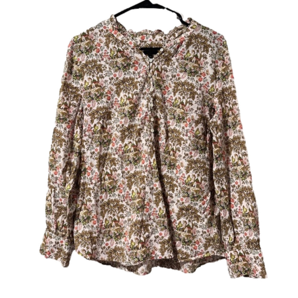 Talbots Tuscan Villa Print Blouse Ruffle Button Neckline Women’s Sz Large Spring